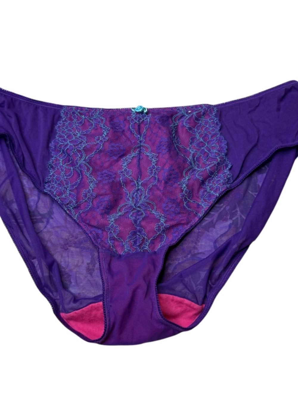 CACIQUE Intimates Purple Lace Bikini Panty with Teal Floral Stitching - Picture 11 of 16